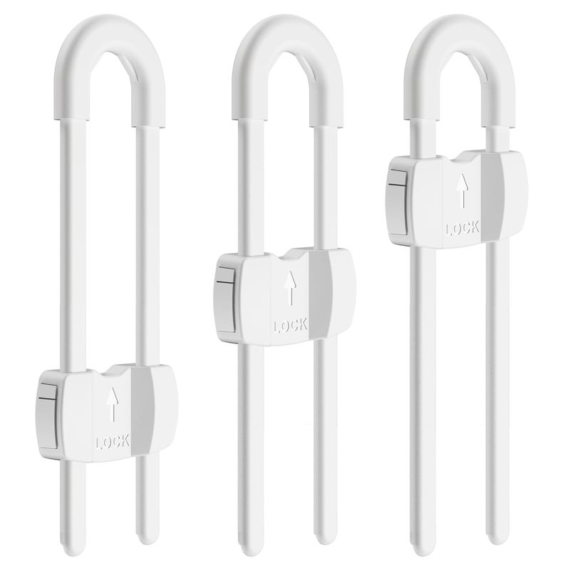 TERDEWE (3 pack white) 4 button Cabinet Locks, U-Shaped Proofing Drawers Safety Child Locks Adjustable, for Wardrobe,Kitchen,Bathroom,Drawer,Fridge,Cupboard Doors Knobs & Handles - Image 1
